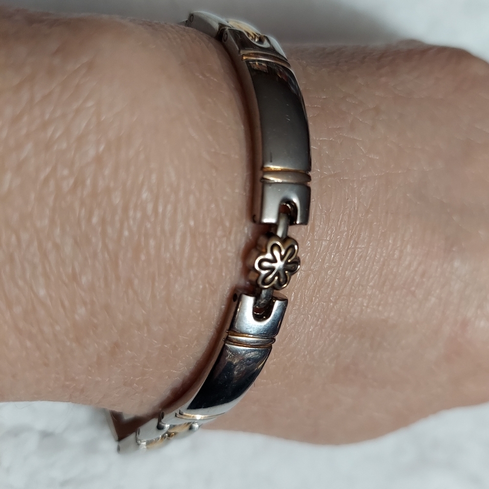 Stainless Steel Silver/Gold Flower Link Bracelet - Picture 1 of 4